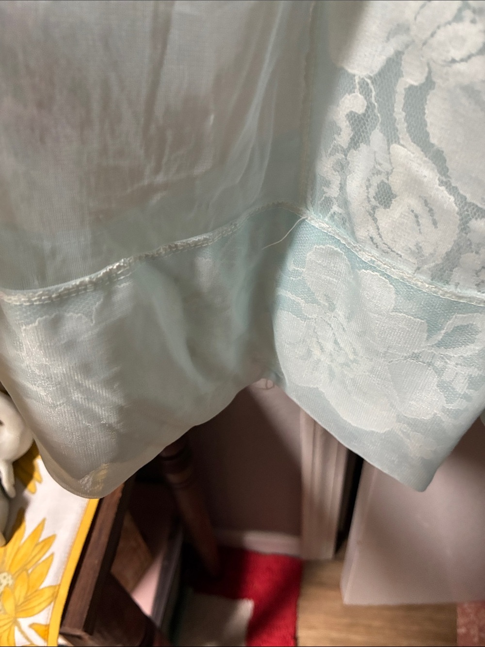 Miss Elaine Sheer Aqua Puff-Sleeve Peignoir - Picture 8 of 15